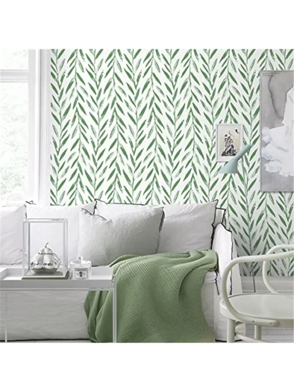 Green Leaf Peel and Stick Wallpaper Floral Wallpaper, 17.7inch x 118inch